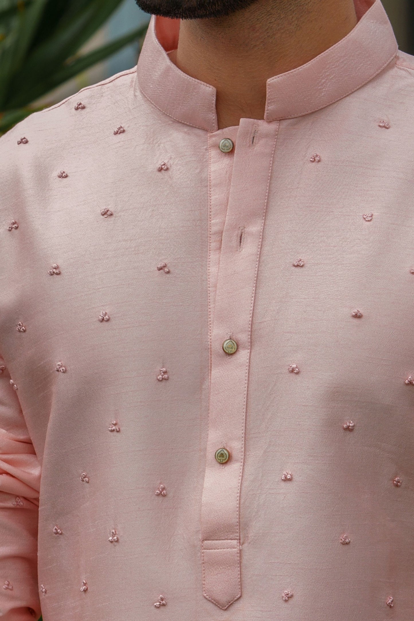 Peach French Knott, Embroidered kurta Set