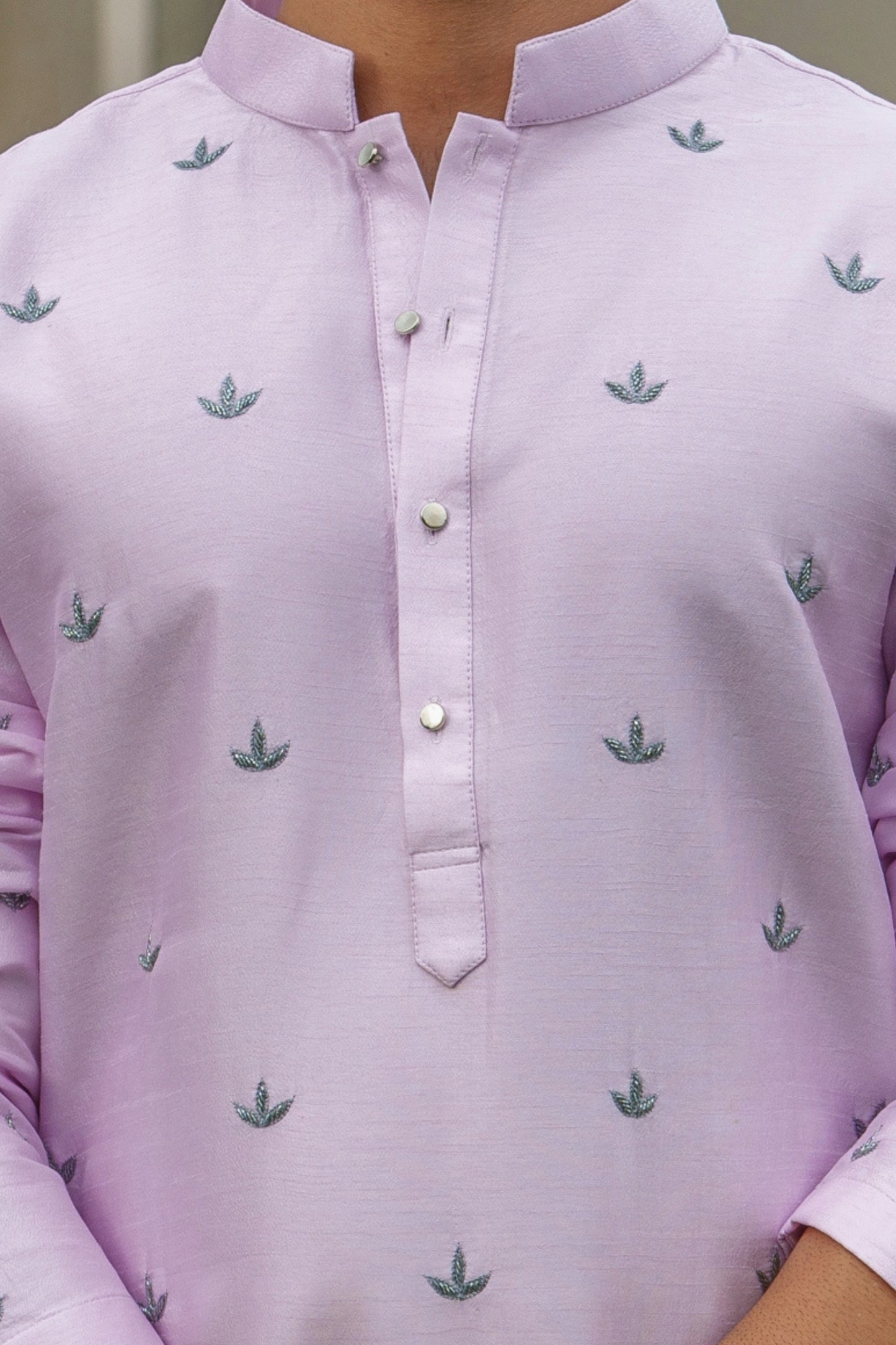 Lavender Chanderi Silk, Embroidered kurta Set