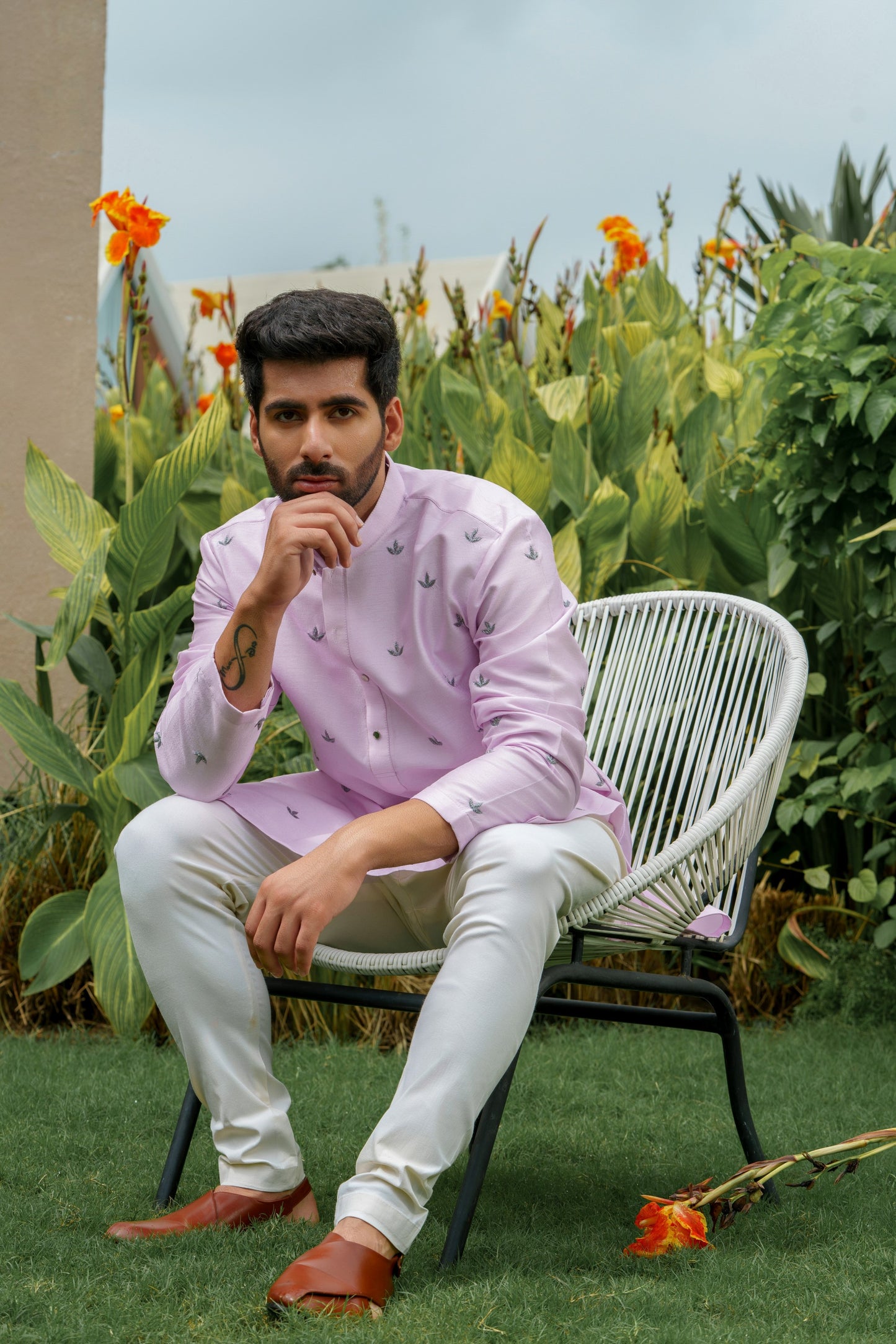 Lavender Chanderi Silk, Embroidered kurta Set