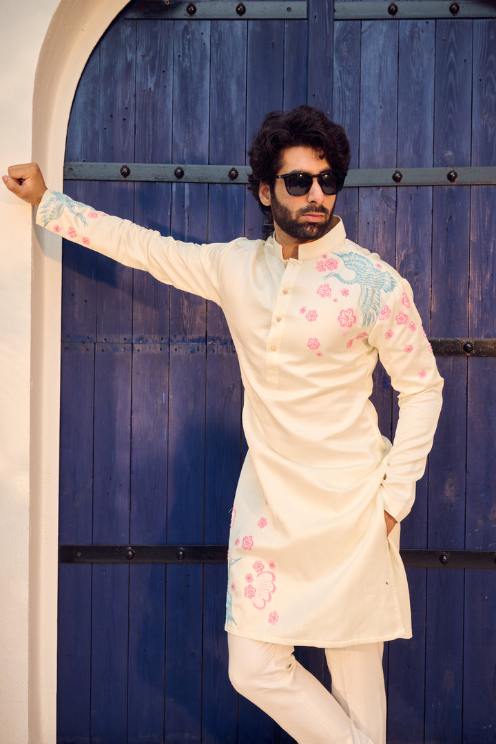 Ivory Blossom Hand painted Kurta Set