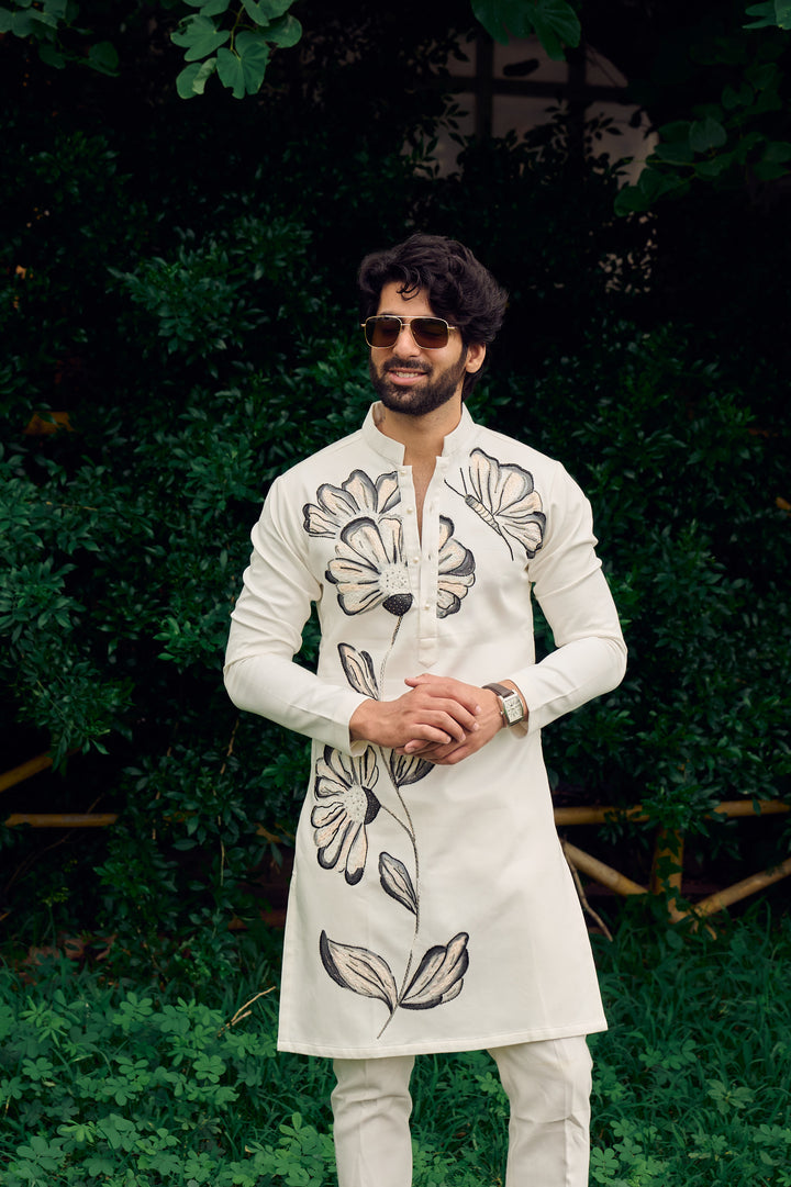 Ivory Noir Hand Painted Kurta