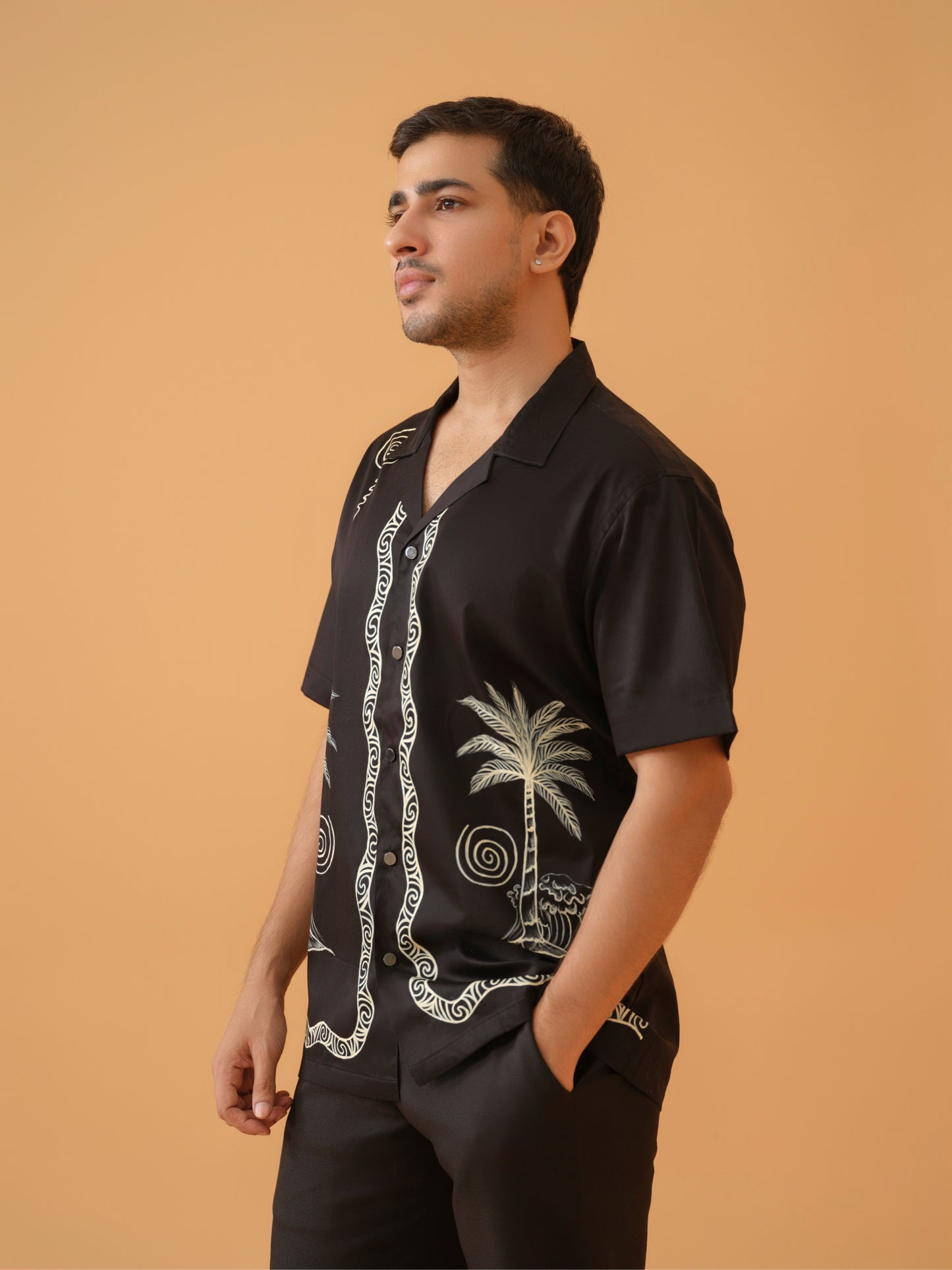 Black Hand Painted Cuban Shirt