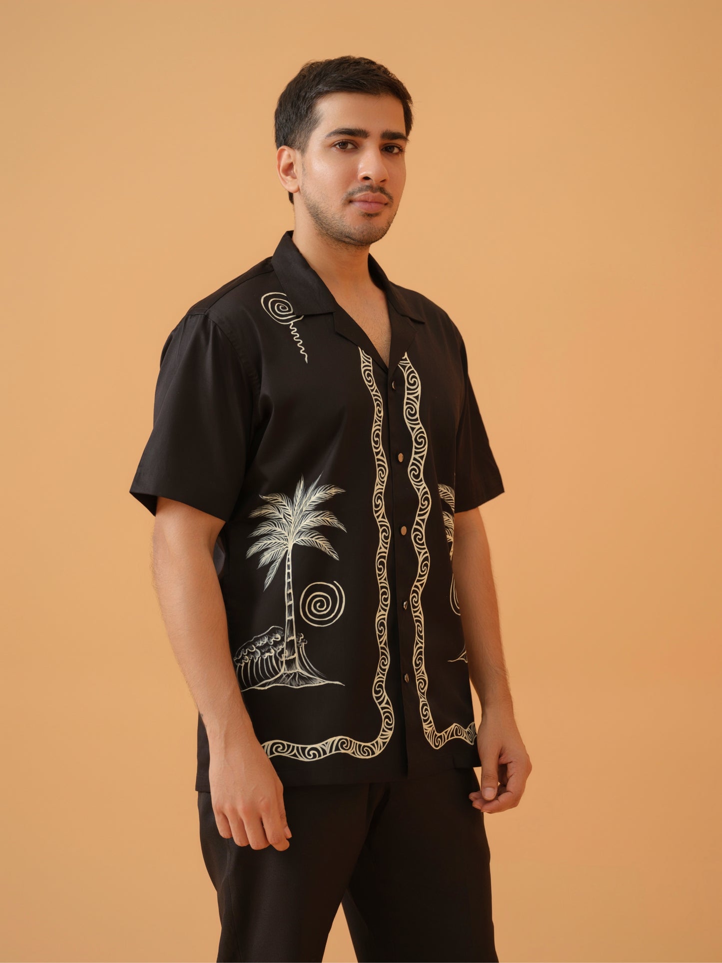 Black Hand Painted Cuban Shirt