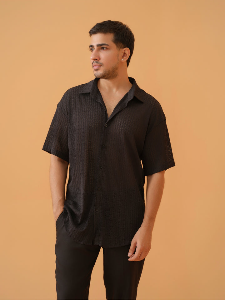 Black Knitted Cuban shirt