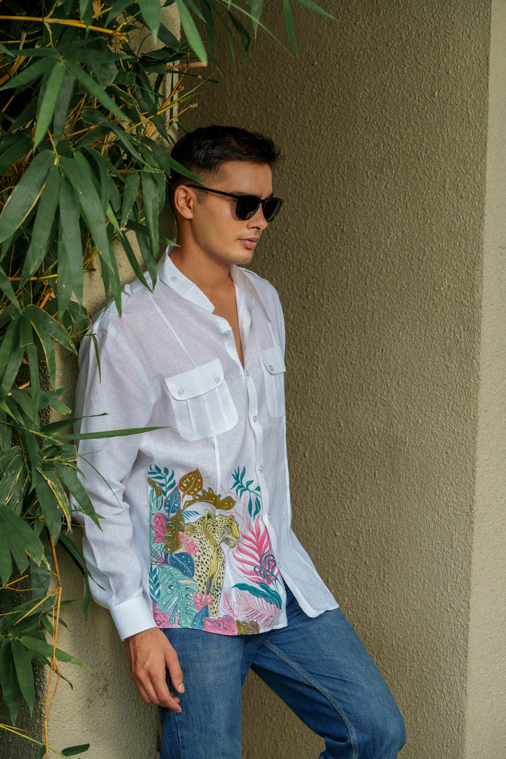 White, Linen Hand-painted shirt