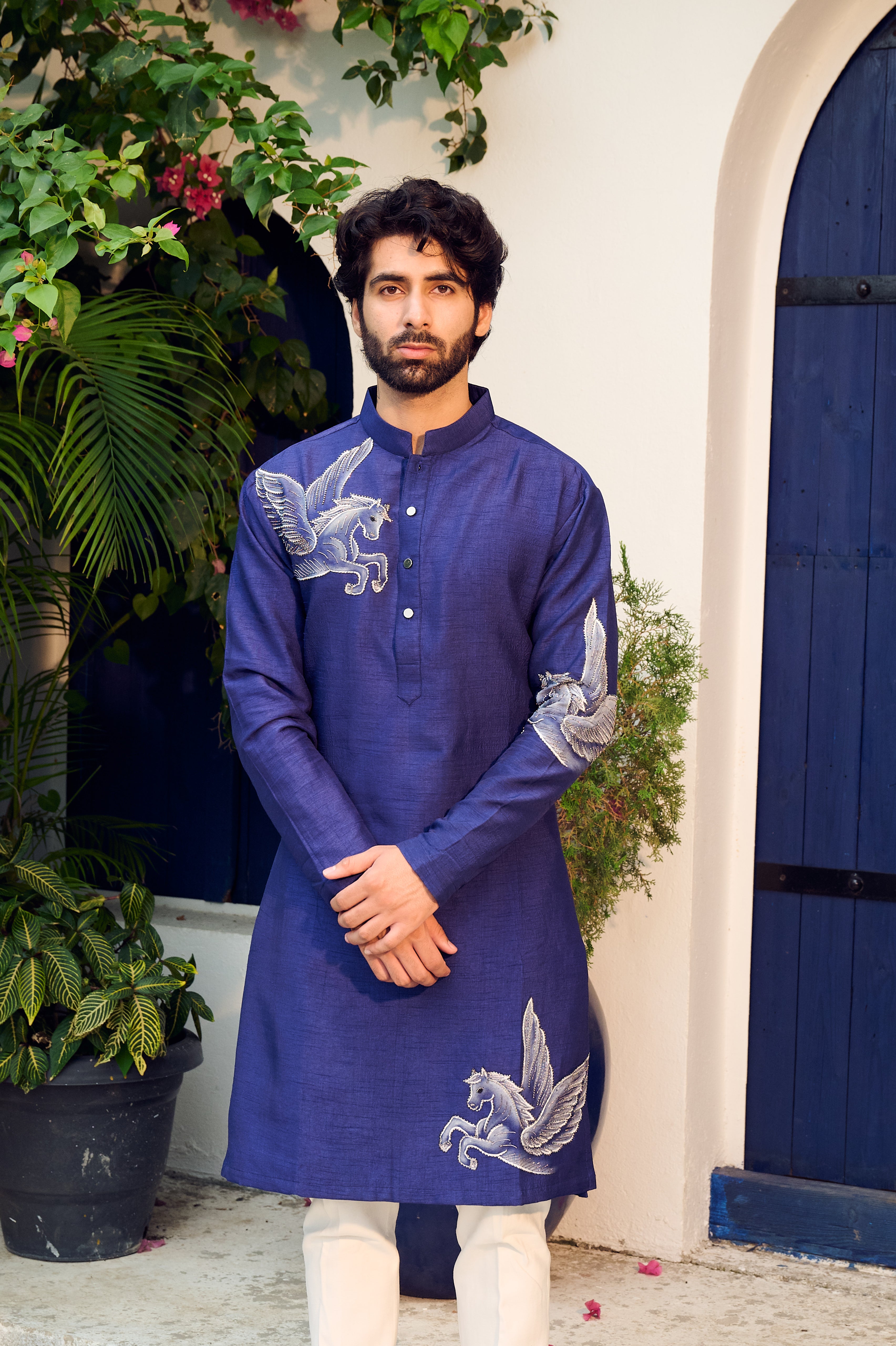 Blue Hand Painted Kurta Set